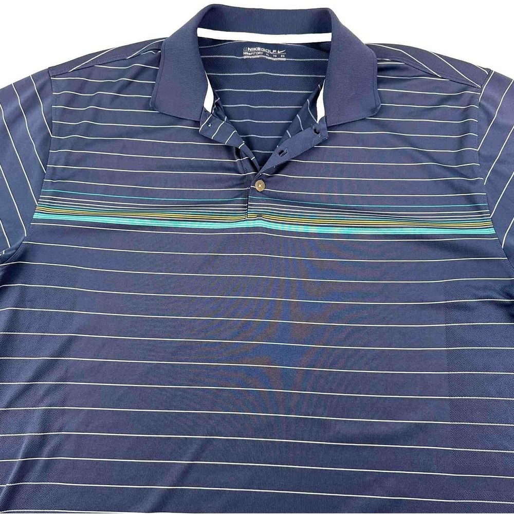 Nike Golf Fit‎ Dry Polo Shirt Men XL Blue Green Stripes Logo X-Large Performance